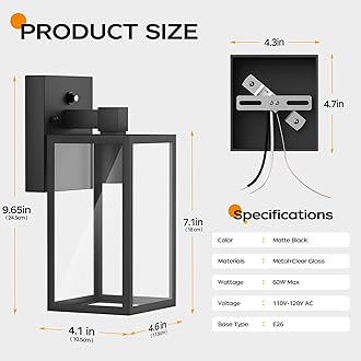 Dusk to Dawn Outdoor Lighting Fixtures, Exterior Front Porch Light, Black Sensor Wall Sconce Lamp, Waterproof Wall Lantern, Anti Rust Outside Coach Lights for House, Doorway, Garage