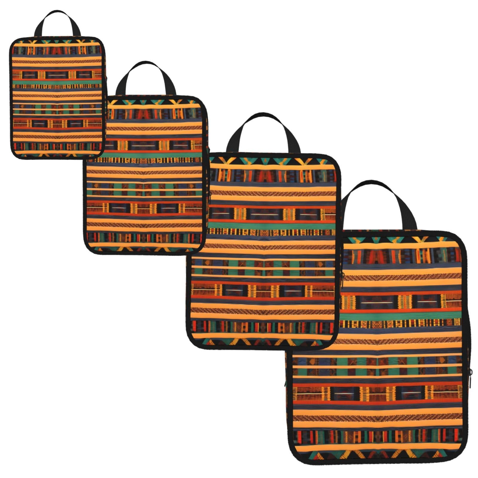 african weaving Print 4 Set Compression Packing Cubes for Suitcases,Expandable Storage Bags Organizers