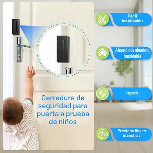 Miniatura 3 de Paquete de 3 cerraduras de refuerzo de puerta de seguridad para el hogar, a prueba de niños, cierre de seguridad para puerta interior, añade alta
