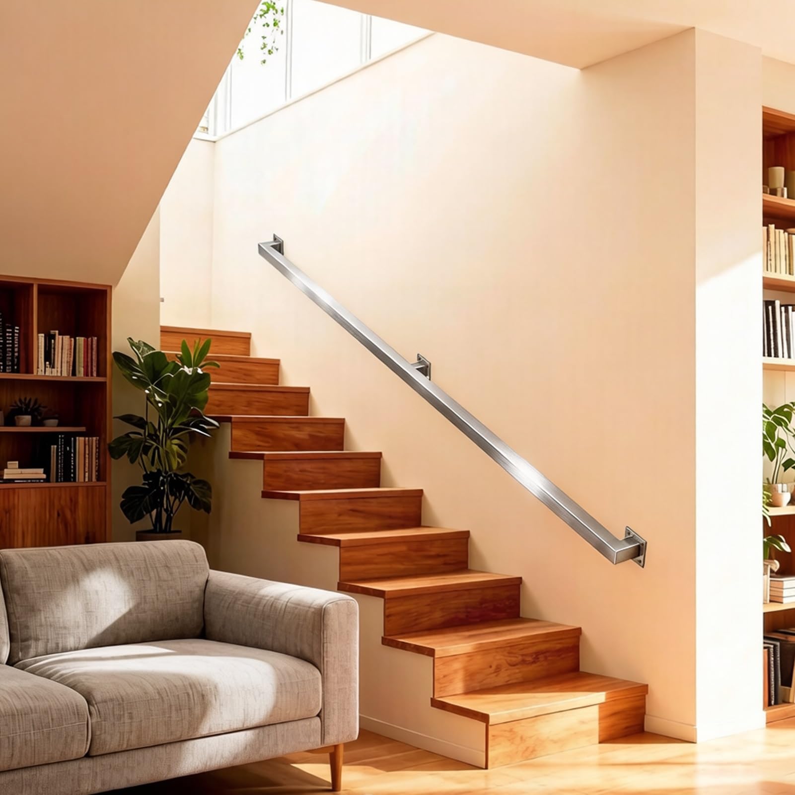 Modern Staircase Handrail, 1m 150cm 2m 210cm 3m 6m, Wall Mounted Non-Slip Banister Rails, 440LBs Load, Stainless Steel, Stairway Railing for Loft/Porch/Deck(14ft/420cm)