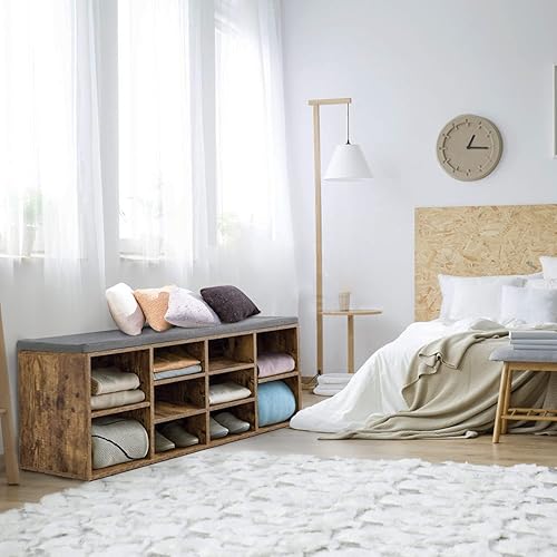 Miniatura 2 de NChanmar Banco de zapatos con cojín, banco de almacenamiento de 3 niveles, banco de 10 cubos, organizador de zapatos, estantes ajustables para sala
