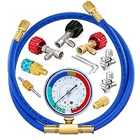 Vista 1 de Manguera de recarga de refrigerante R134a con calibre, kit de recarga de freón para refrigerador A/C R134A con válvulas de perforación de bala