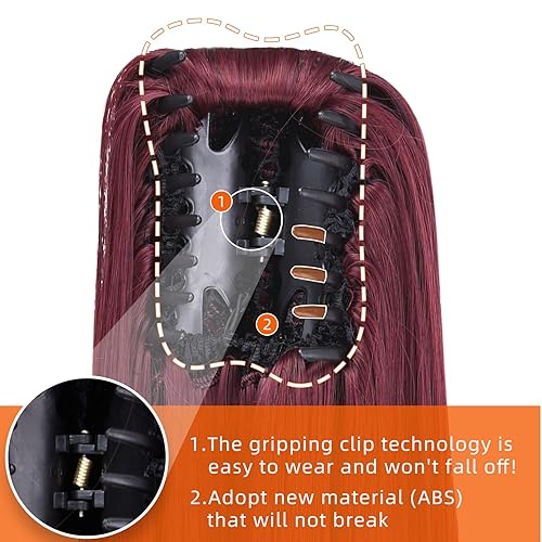 Miniatura 9 de HSPCYGG Extensión de cola de caballo de color burdeos, clip sintético, colas de caballo de 22 pulgadas, rectas, 5.5 onzas, postizos falsos para