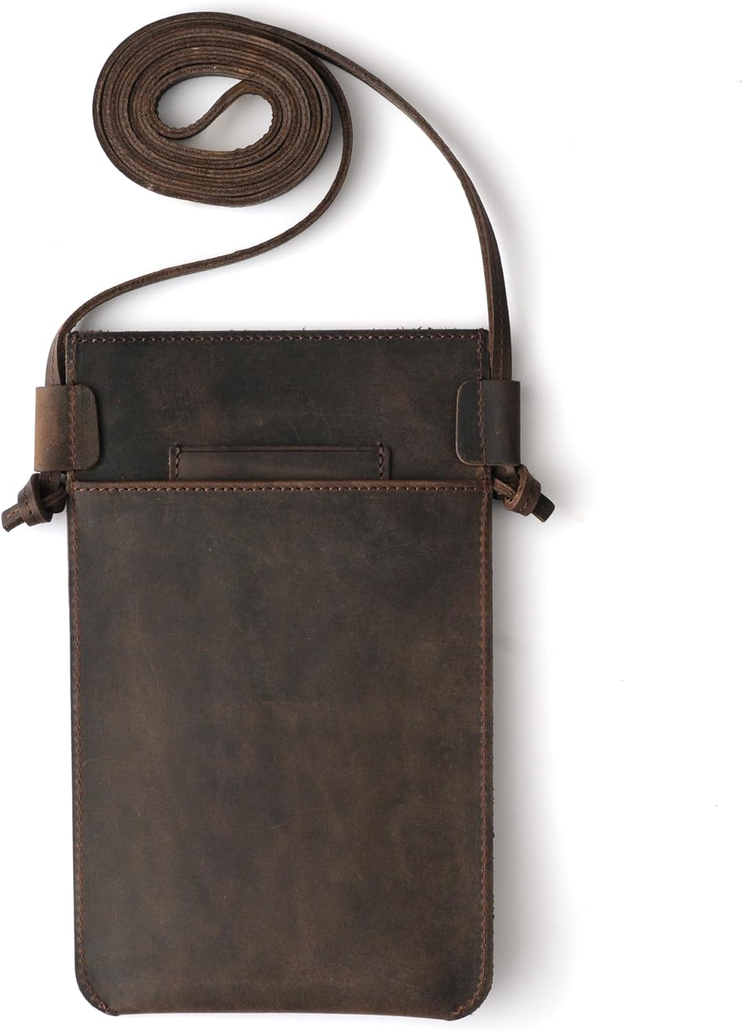 Handmade Crossbody Phone Case with Fixed Strap, Genuine Leather Customizable Small Phone Bag Purse, Dark Brown