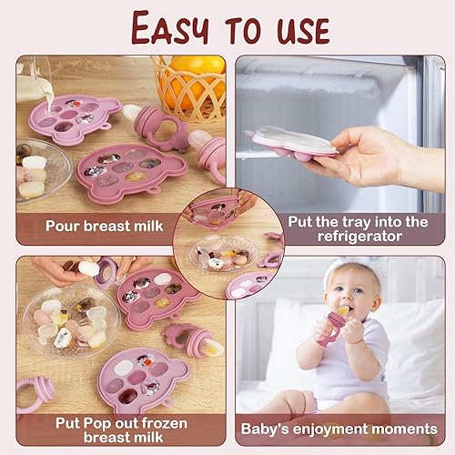 Miniatura 4 de WAJIAYON Moldes para paletas de leche materna para bebés y alimentador de frutas para bebés (paquete de 2), recipientes de almacenamiento para