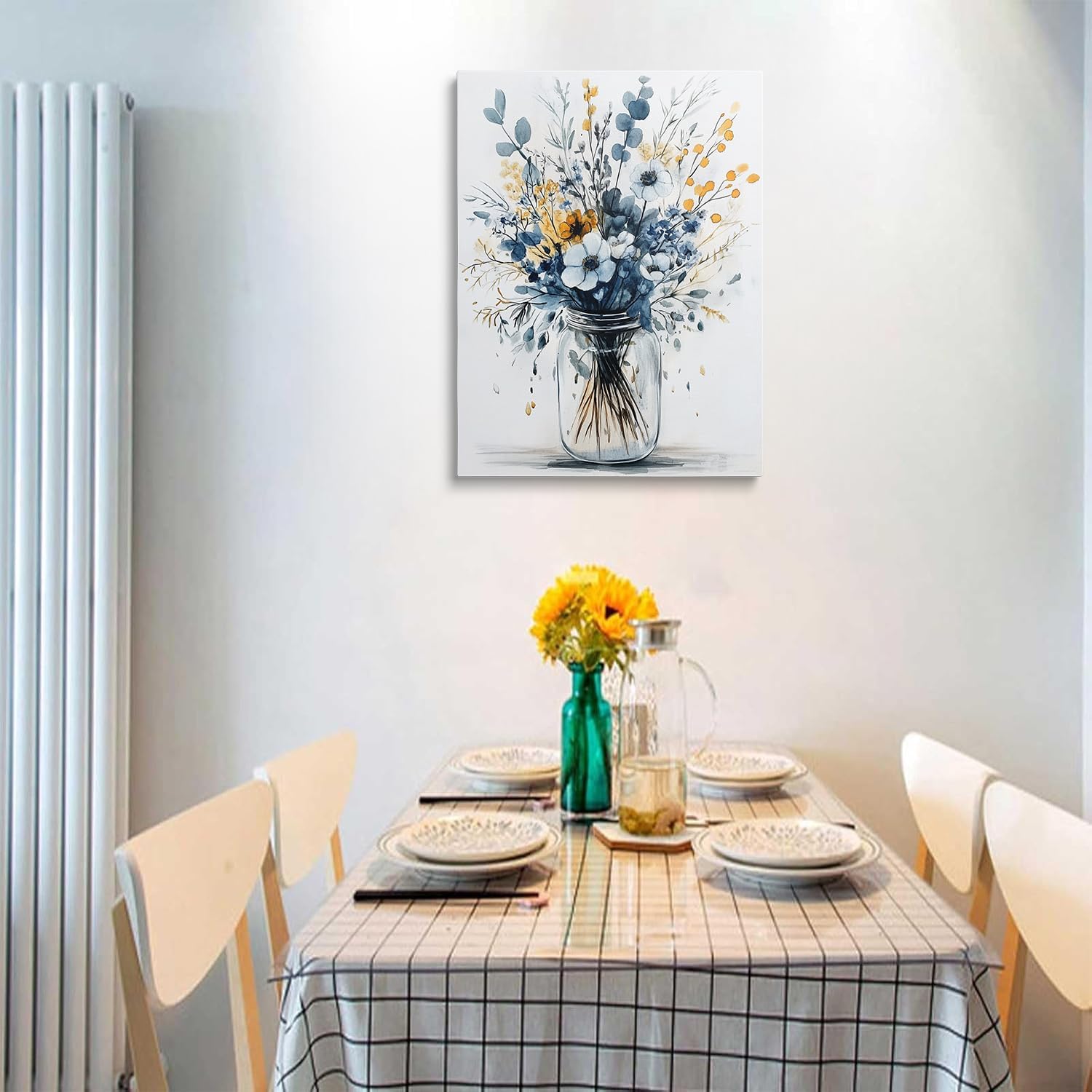 Framed Navy Blue Prints Vintage Daisy Floral Picture Wall Decor Gift Modern Poster Retro Simple Rustic Flower Canvas Wall Art Wildflower Painting for Living Room Bathroom Artwork (12"x16") - Image 5