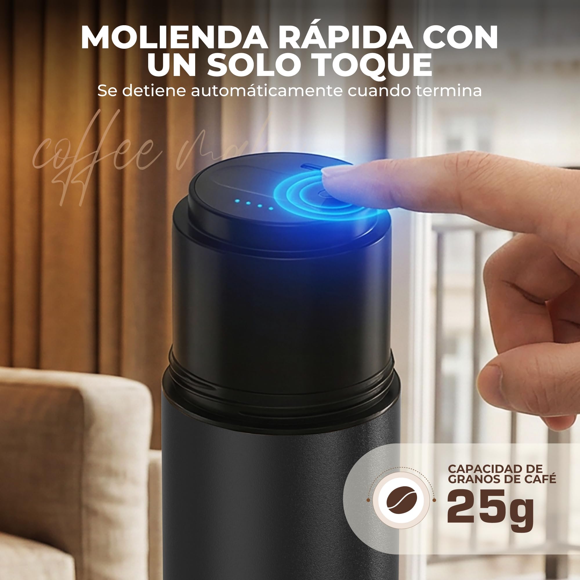 HAUSHOF Molinillo de Café Eléctrico Portátil Inalámbrico con Taza Térmica Doble 700ml, 5 Niveles de Molienda Ajustable, Cafetera Vertido Todo en Uno para Camping, Outdoor Viaje, RV y Oficina