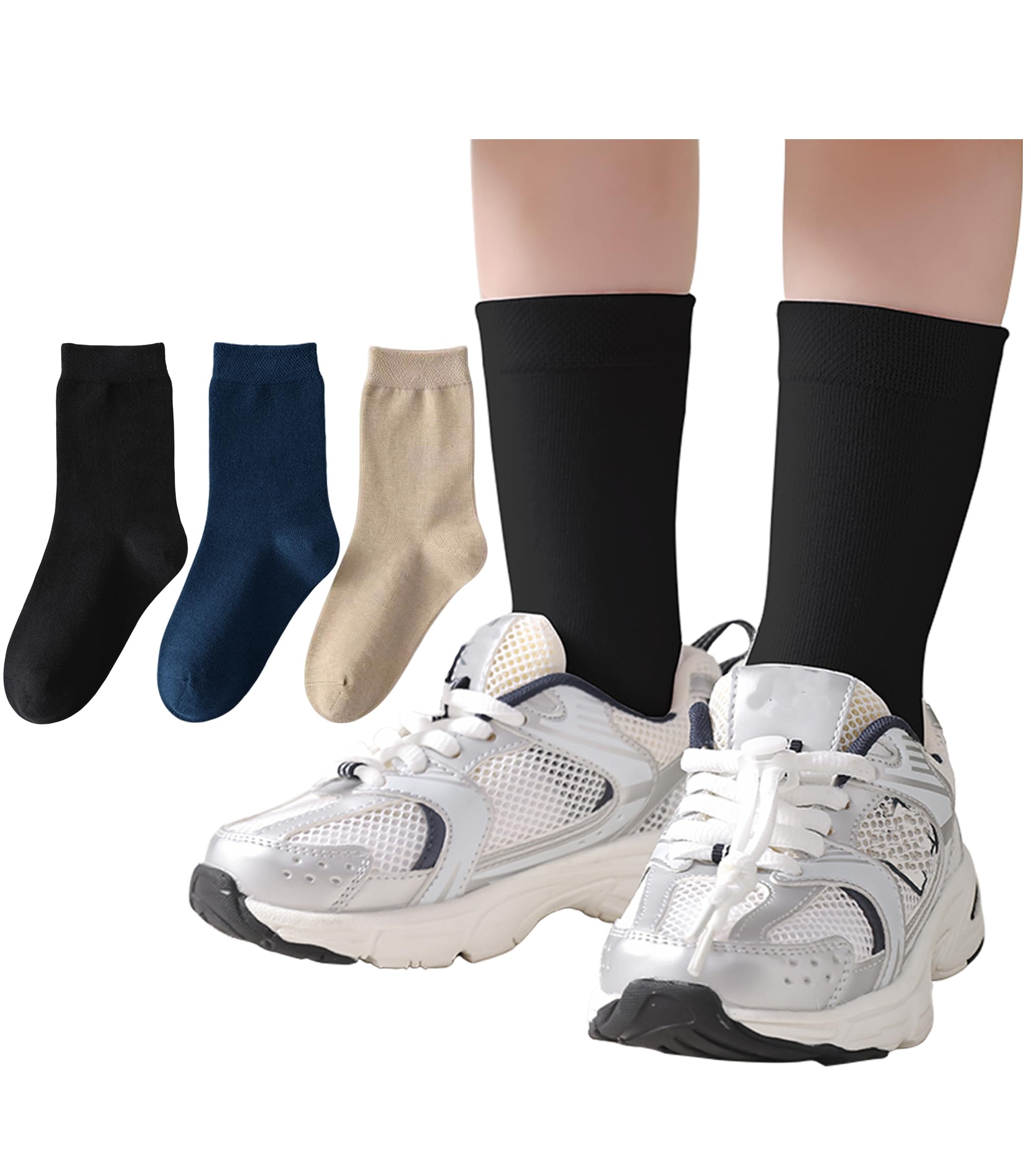 3 Pairs Boys Dress Socks Kids Girls Black Crew Uniform Sock for Toddler