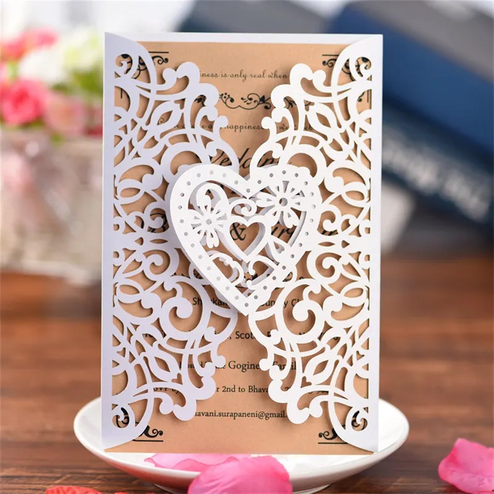 Hochzeitseinladungen Karte Hochzeitseinladungskarte, Muschel, lasergeschnitten, hohl, Valentinstag-Grußkarte, Urlaub, Party, Hochzeit, Dekoration(White 1,50PCS)