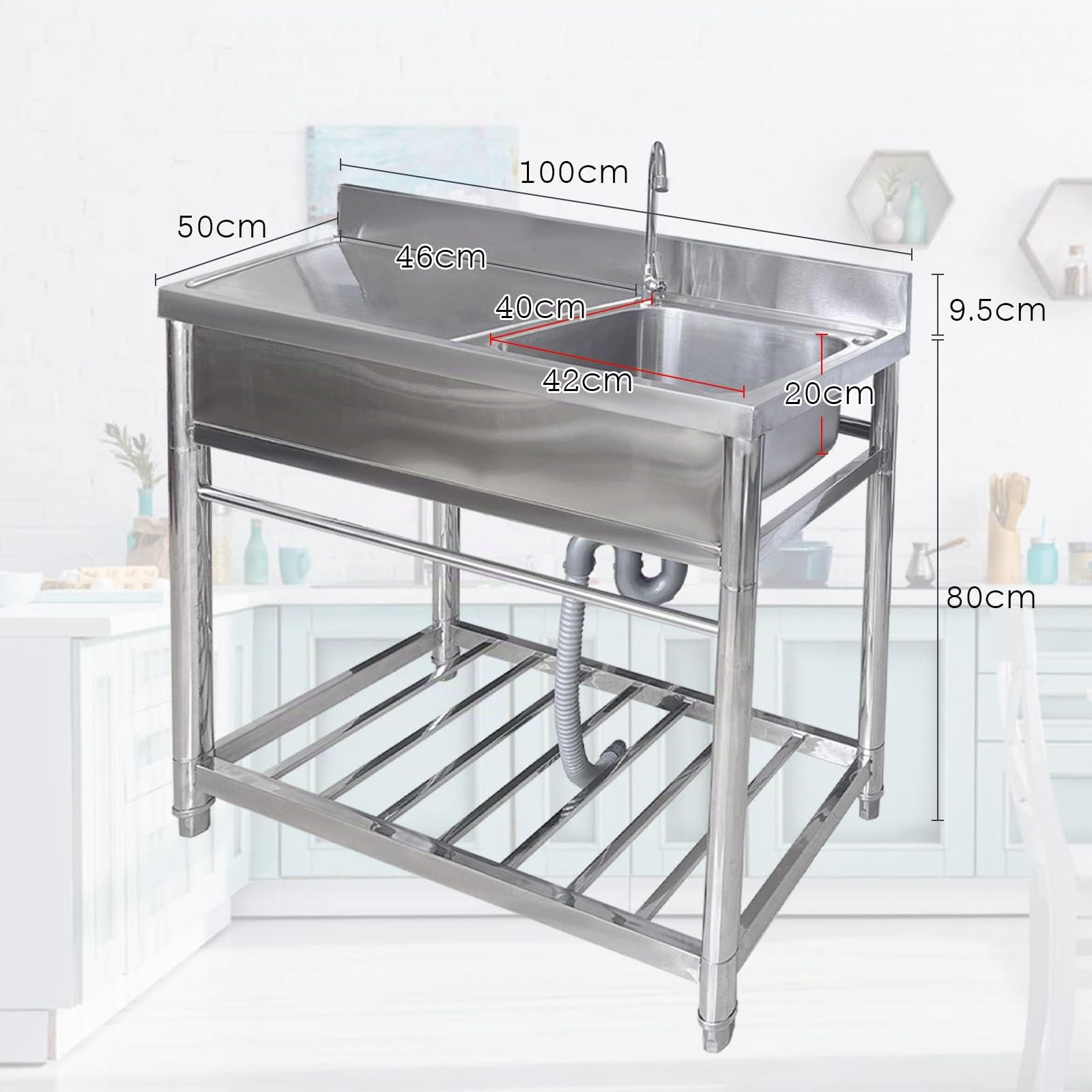 Évier de Restauration sur pied en Acier Inoxydable 304 pour Buanderie, avec Robinet et Vidange, plan de Travail, Éviers Industriels pour Garage, Éviers Commerciaux pour Restaurant, Atelier