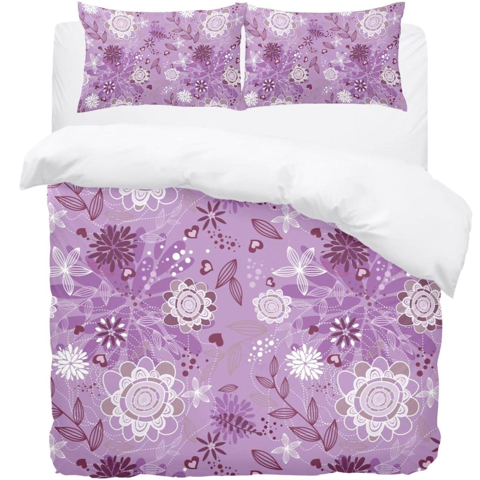 Parure de lit ultra douce violette à motif floral premium avec taies d'oreiller