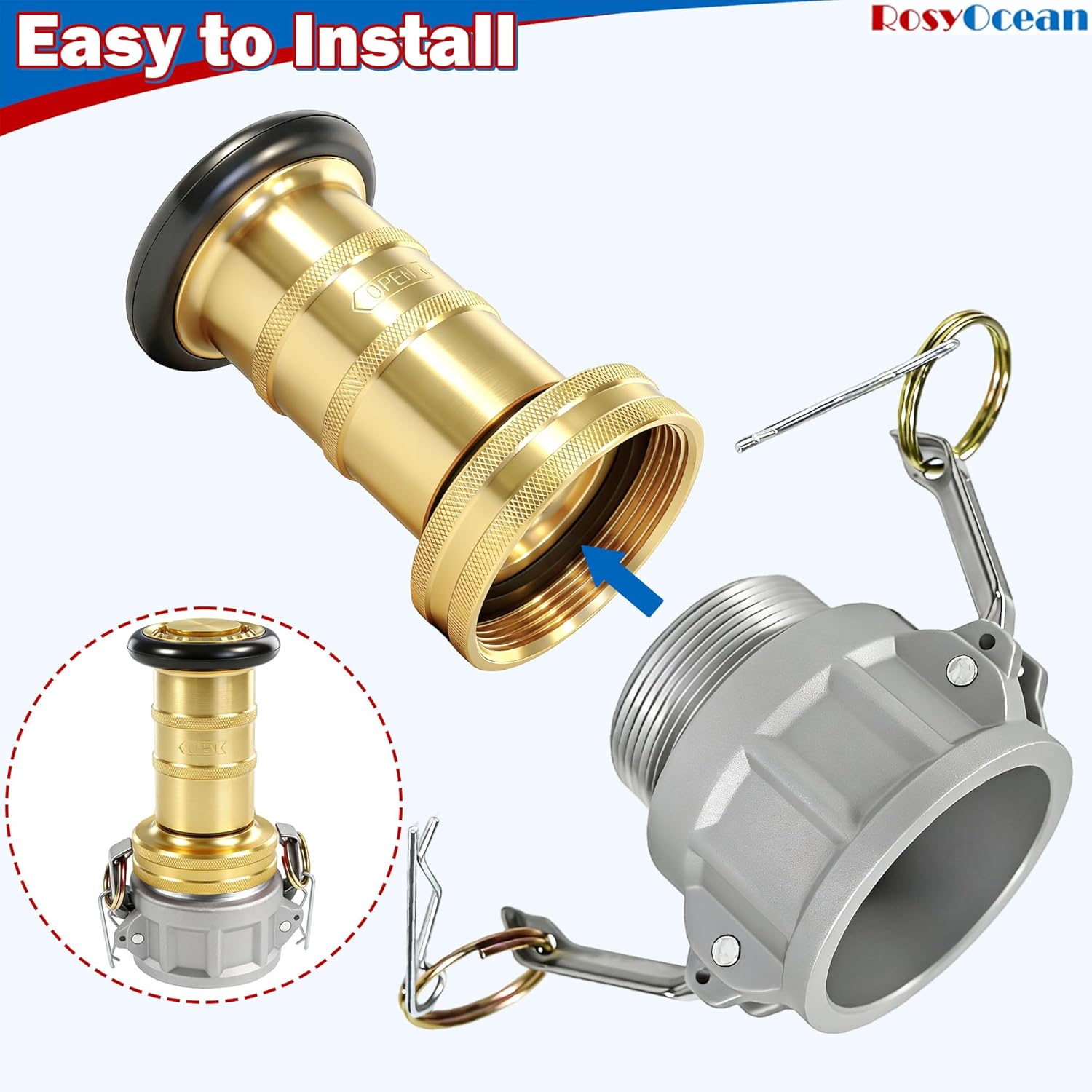 Heavey Duty 2 Inch Fire Hose Nozzle Brass Fire Equipment Industial Spray Jet Fog Nozzle with 2" Aluminum Camlock Fitting