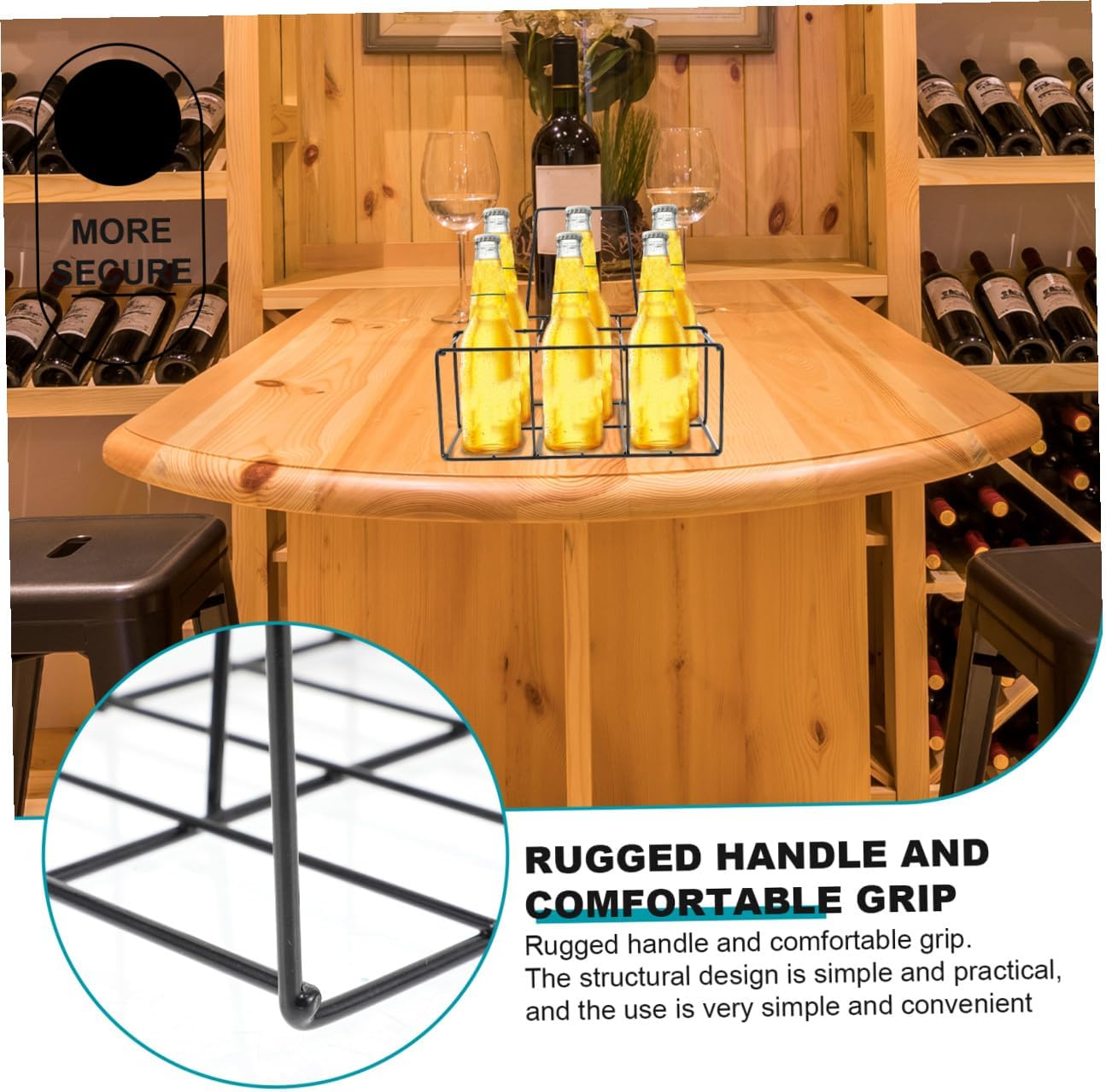 SHOWERORO Beer Bottle Storage Rack Black Metal Carrier Holder for Beverage Organization Compartment Design for Home Bar Restaurant Use Convenient