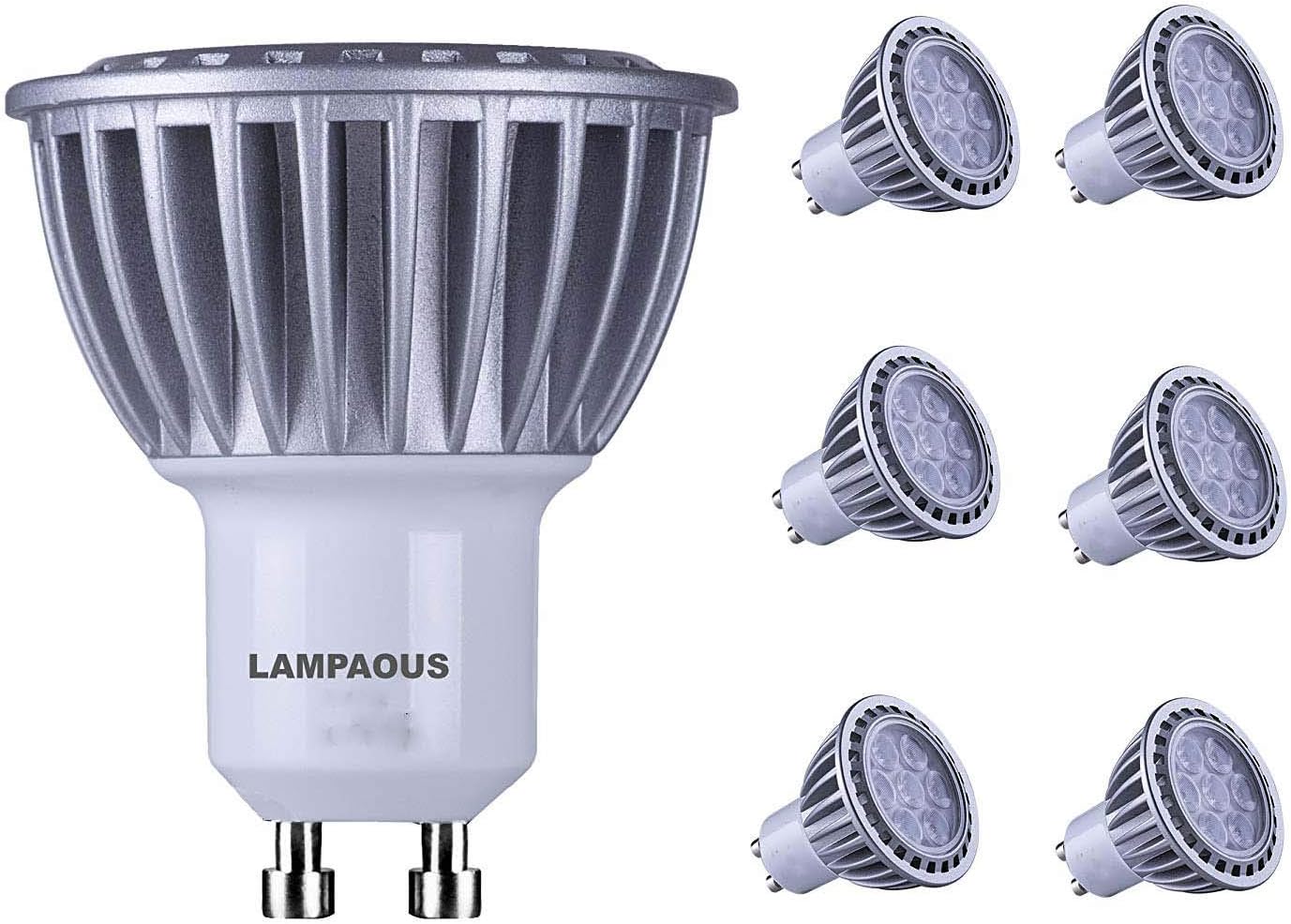 LAMPAOUS GU10 LED Light Bulbs,Indoor LED Bulb,70W Halogen 2 Pin Equivalent,GU10 Base Spot Lights,mr16 Shape Recessed Track Light Bulb,Non-Dimmable,7W, 560lm, 3000k Warm White,60° Beam Angle,6pcs…