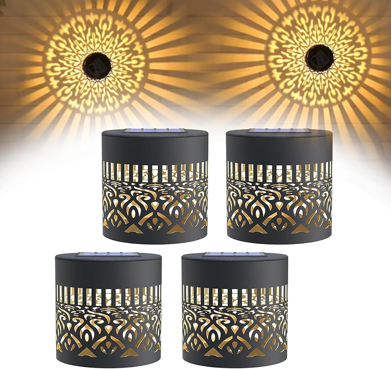 Lampe Solaire Exterieur Mandala, Lanterne Solaire Exterieur Jardin, Applique Murale Lanterne Solaire Lampe de Clôture Étanche IP65 Pour Festive Fête Cour Table Couloir (4-Pack)
