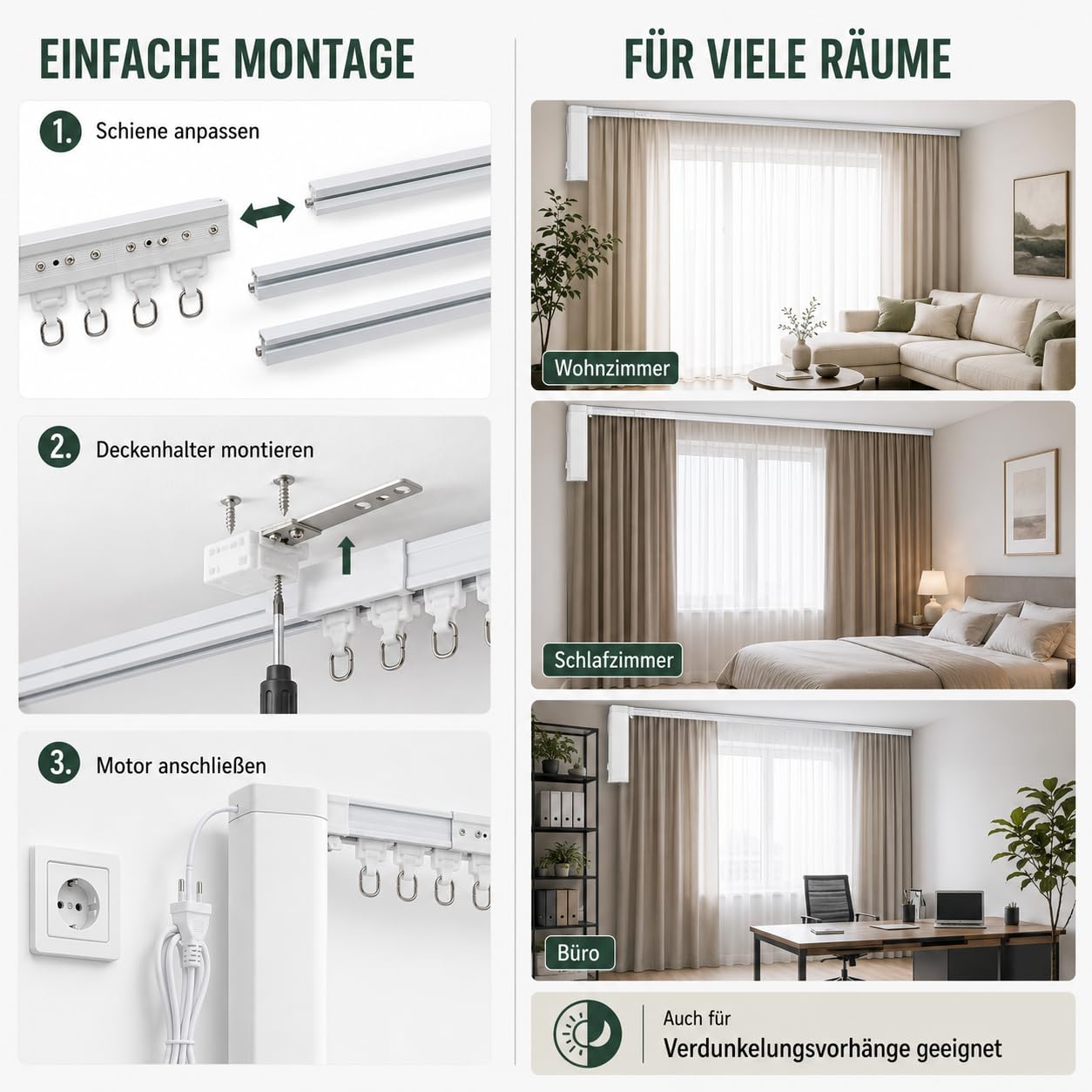 Motorisierung Vorhänge, elektrische Gardinen, WLAN-Fernbedienung, Sprachsteuerung, 4,2 m Schiene, 40 kg Traglast, für Schlafzimmer & Wohnzimmer