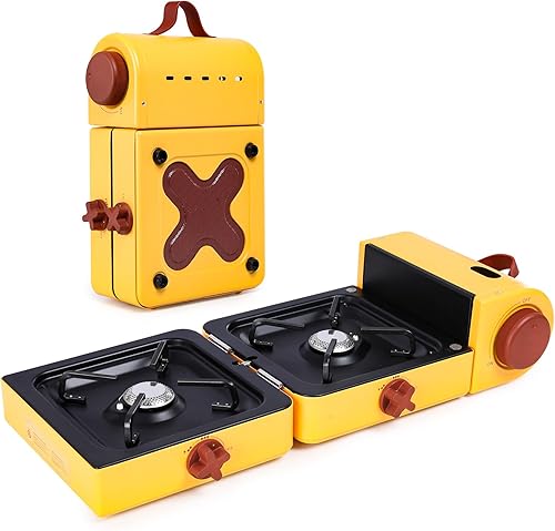 Aircity Estufa de camping plegable de 2 quemadores  Estufa de propano portátil con quemadores ajustables, perfecta para camping, picnic, actividades
