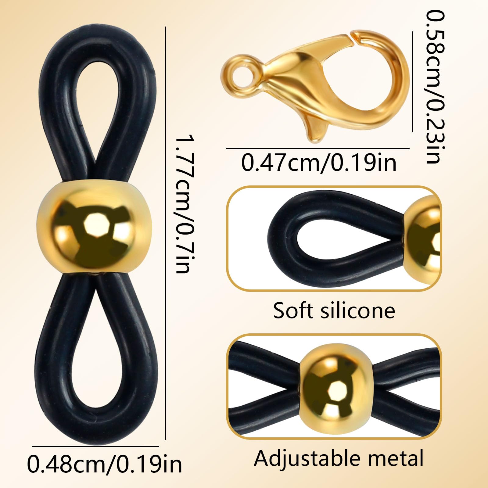 20 Pieces Eyeglass Chain Ends - Adjustable Rubber Connectors For Glasses Holder Necklaces