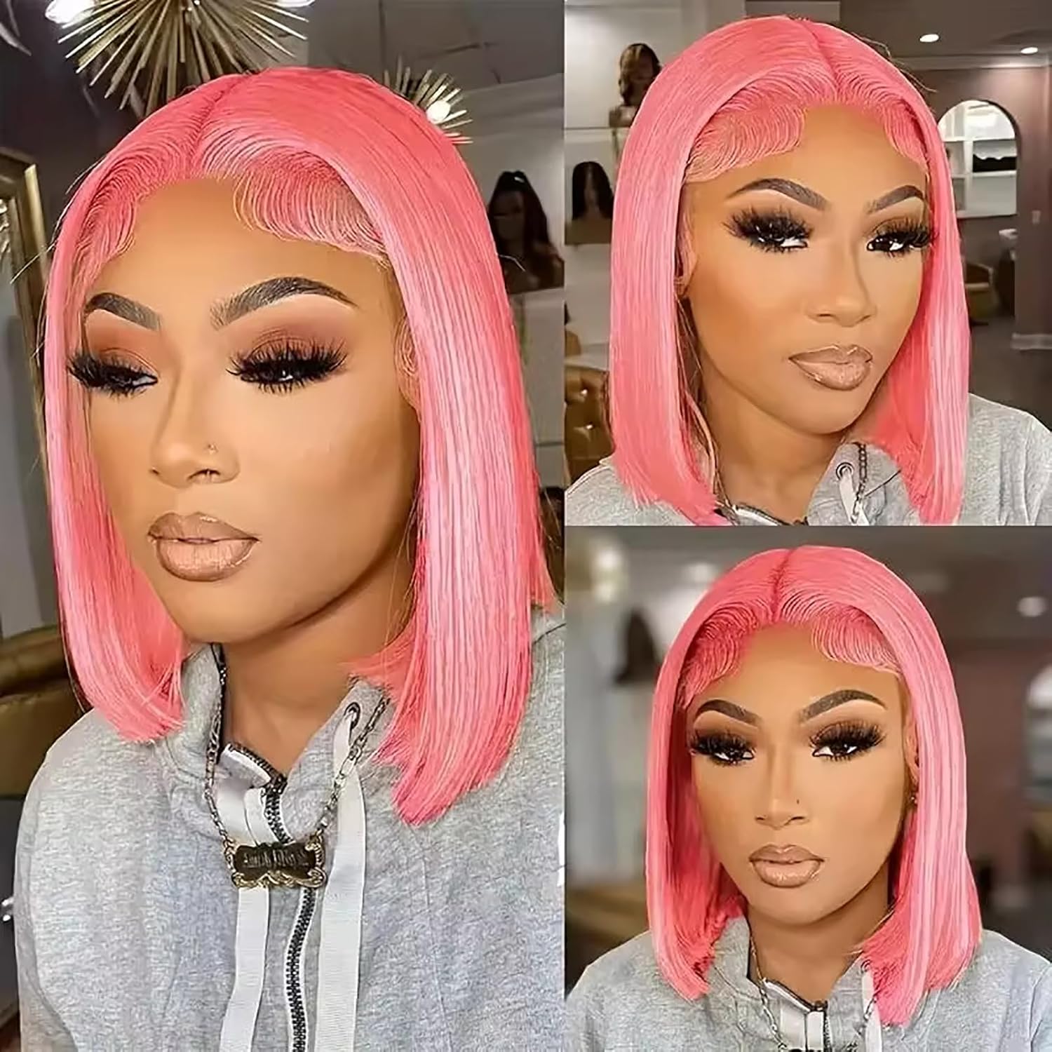 Short Pink Lace Front Bob Wig for Black Women Human Hair Pre Plucked 13X4X1 Middle T Part HD Transparent Glueless Colored Wigs 12 Inch Short Pink Lace Front Bob Wig for Black Women Human Hair Pre Plucked 13X4X1 Middle T Part HD Transparent Glueless Colored Wigs 12 Inch