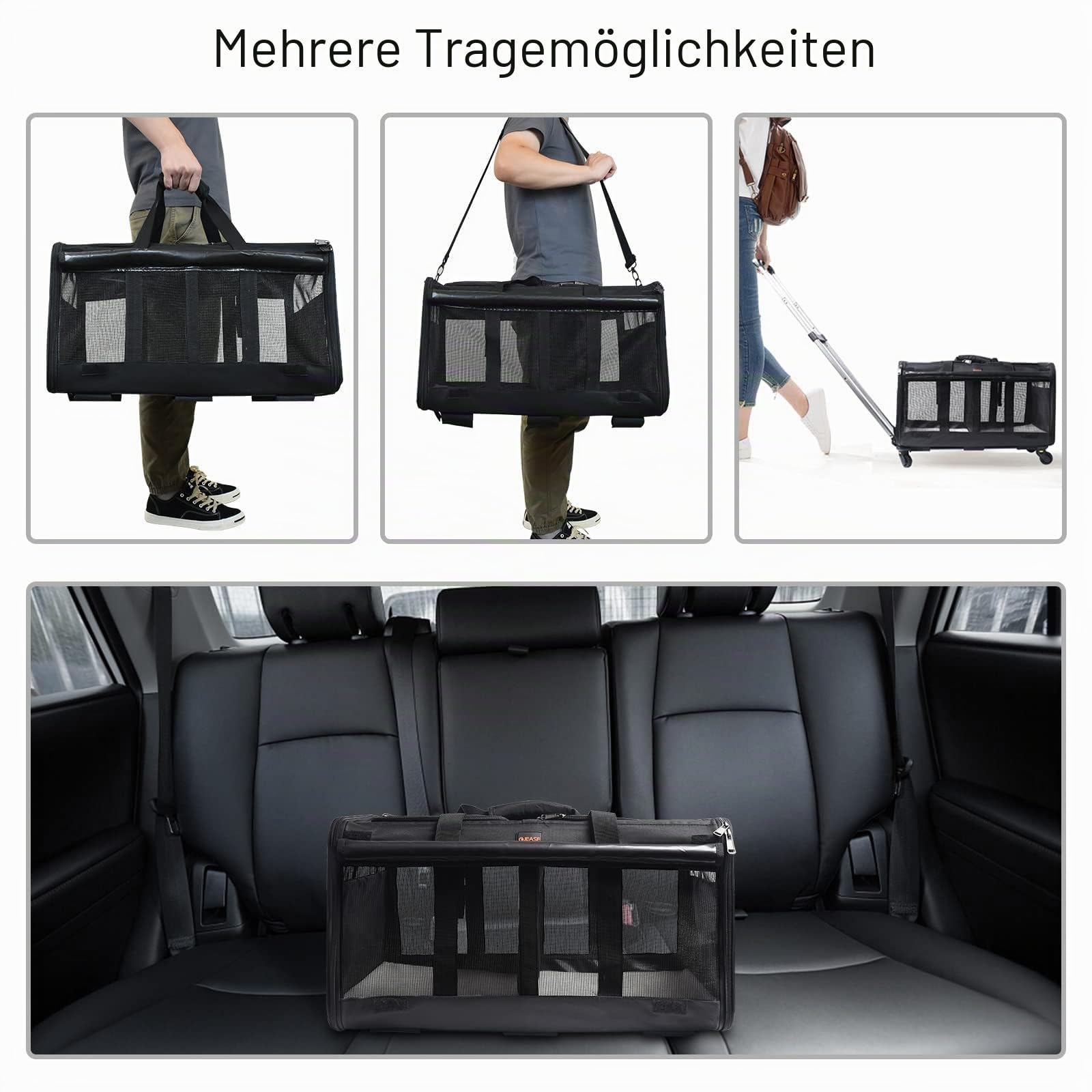 Transporttasche für Katze mit Rollen, faltbare Katzentransportbox für 2 Haustiere bis 15,9 kg, belüftet, für Reisen