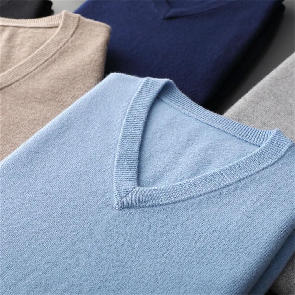 Men Cashmere Sweaters Classic V-Neck Knitted Sweater Pullover Soft Warm Business Casual Jumper