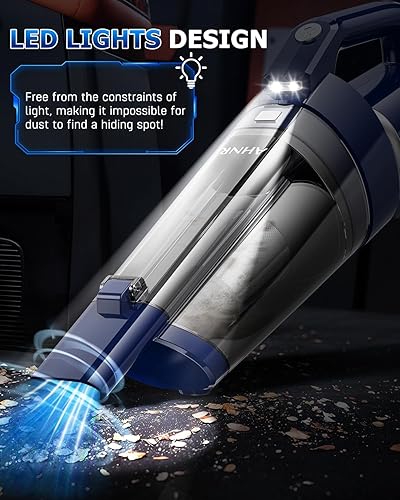 Miniatura 5 de AHNR Aspiradora de mano inalámbrica, 16000 PA, potente succión de mano, eliminadores de polvo sin cables, recargable con luz LED y 2 filtros HEPA,