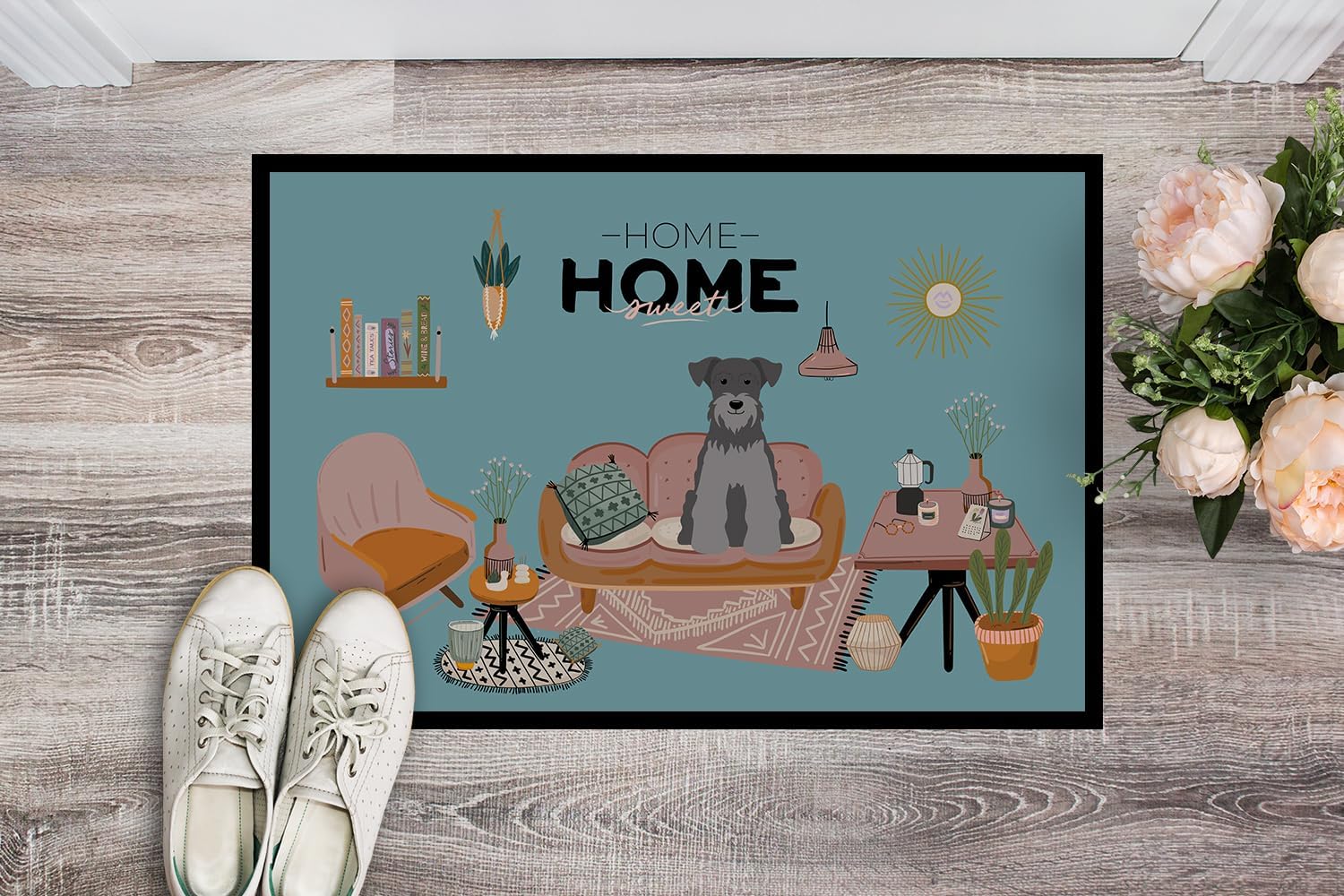 Caroline's Treasures CK7897JMAT Black Silver Miniature Schnauzer Sweet Home Doormat 24x36 Front Door Mat Indoor Outdoor Rugs for Entryway, Non Slip Washable Low Pile, 24H X 36W
