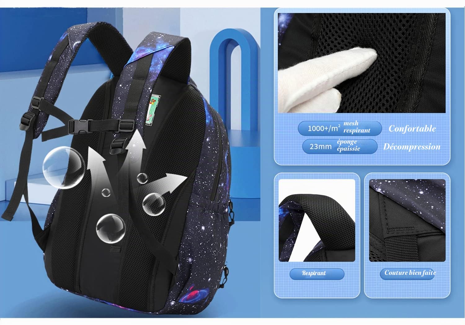 Galaxy Print Sac à dos d'école pour garçon