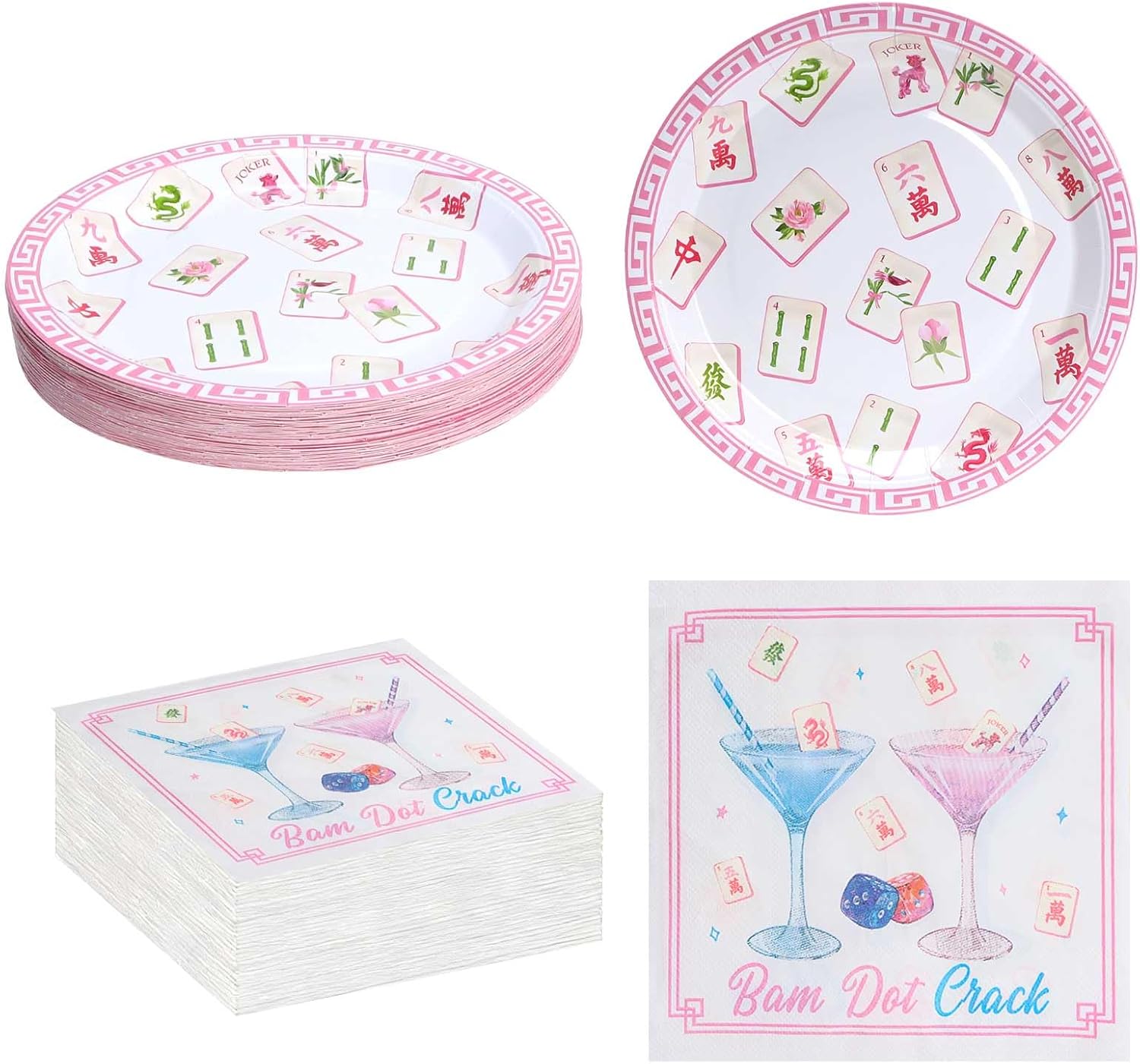 20 Pcs Mahjong Napkins Cocktail and Mahjong Plates Set,Mahjong Party Supply,Mahjong Party Set For Home, Special Events, Bridal Showers, Wedding, Anniversary & Birthdays