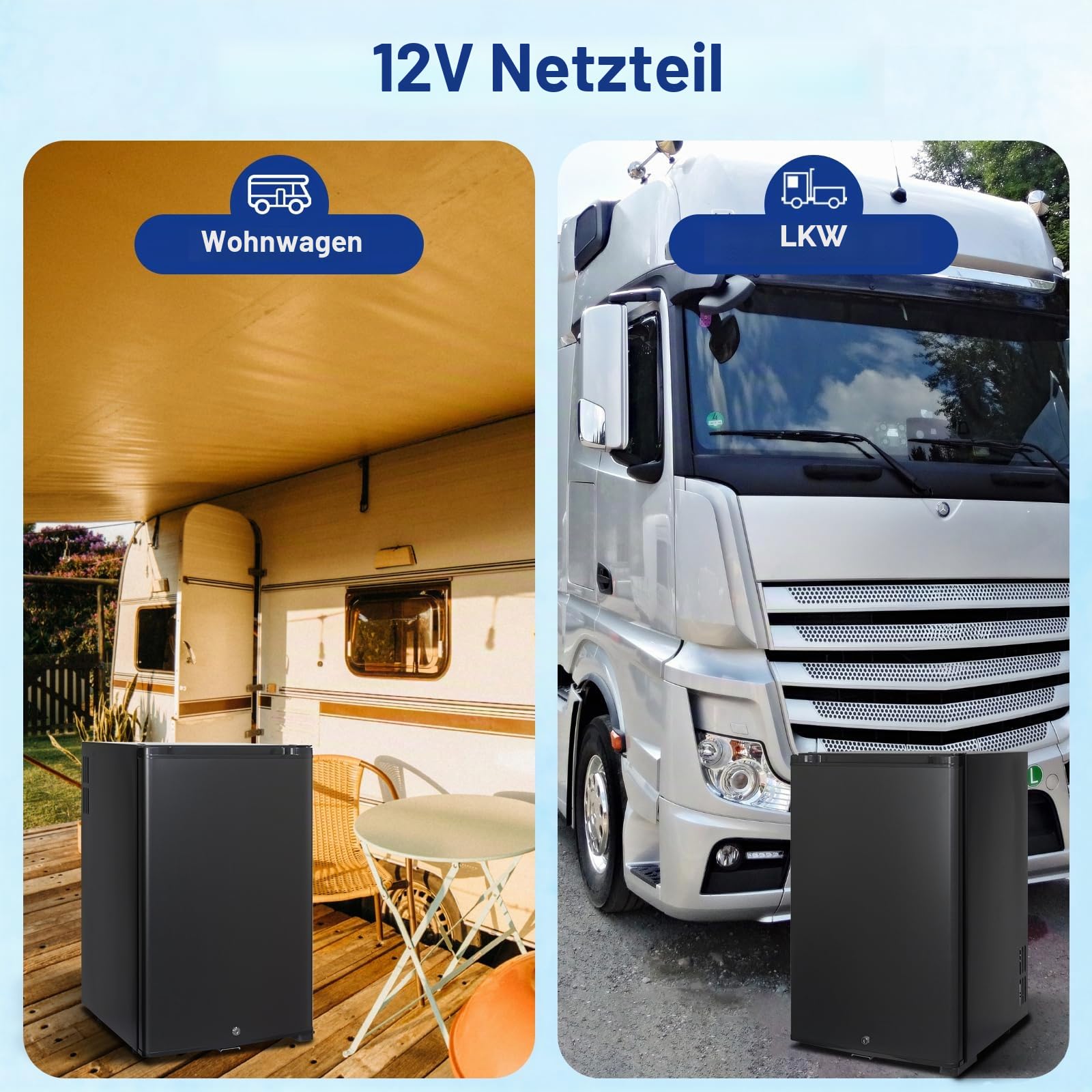 Smad 12V Kühlschrank 50L,Camping Kühlschrank 12v 230v, Leiser Wohnmobil Kühlschrank mit Schloss, Absorber Kühlschrank für Auto, Wohnwagen, Büro, Wendetür, Schwarz