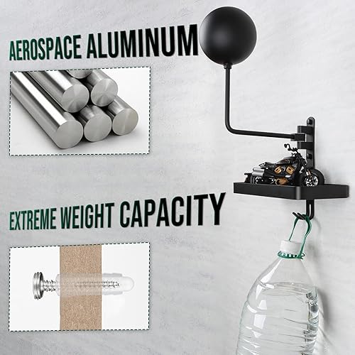 Miniatura 3 de PUERSI Soporte de pared para casco con estructura, rotación de 180, estante de almacenamiento para casco de motocicleta, bicicleta, carreras, ropa