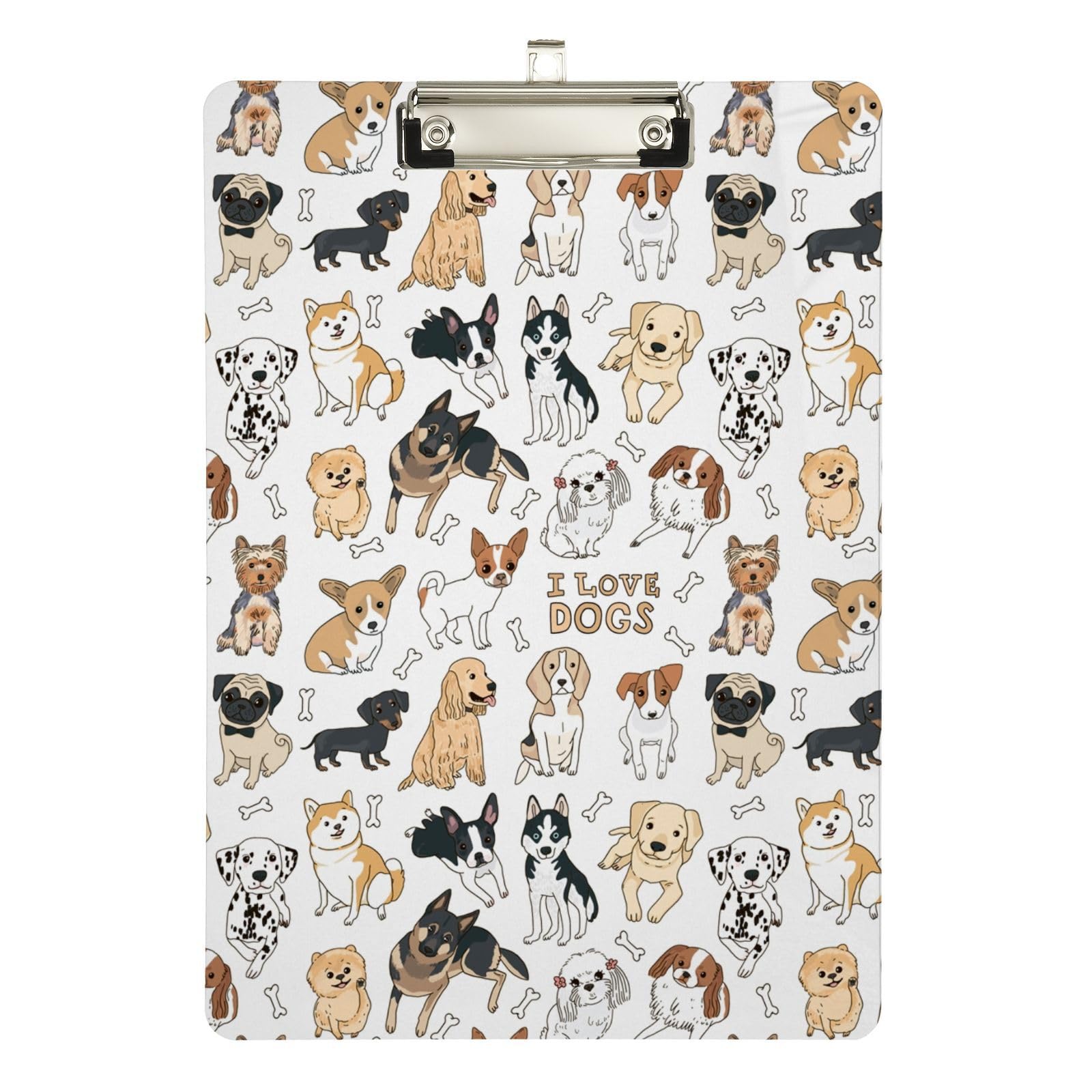Dogs Pattern Clipboard Cute Design Letter Size Clipboard A4 Standard Size 9 x 12.5 Inch with Low Profile Metal Clip for Students, Classroom, office, Women, Kids