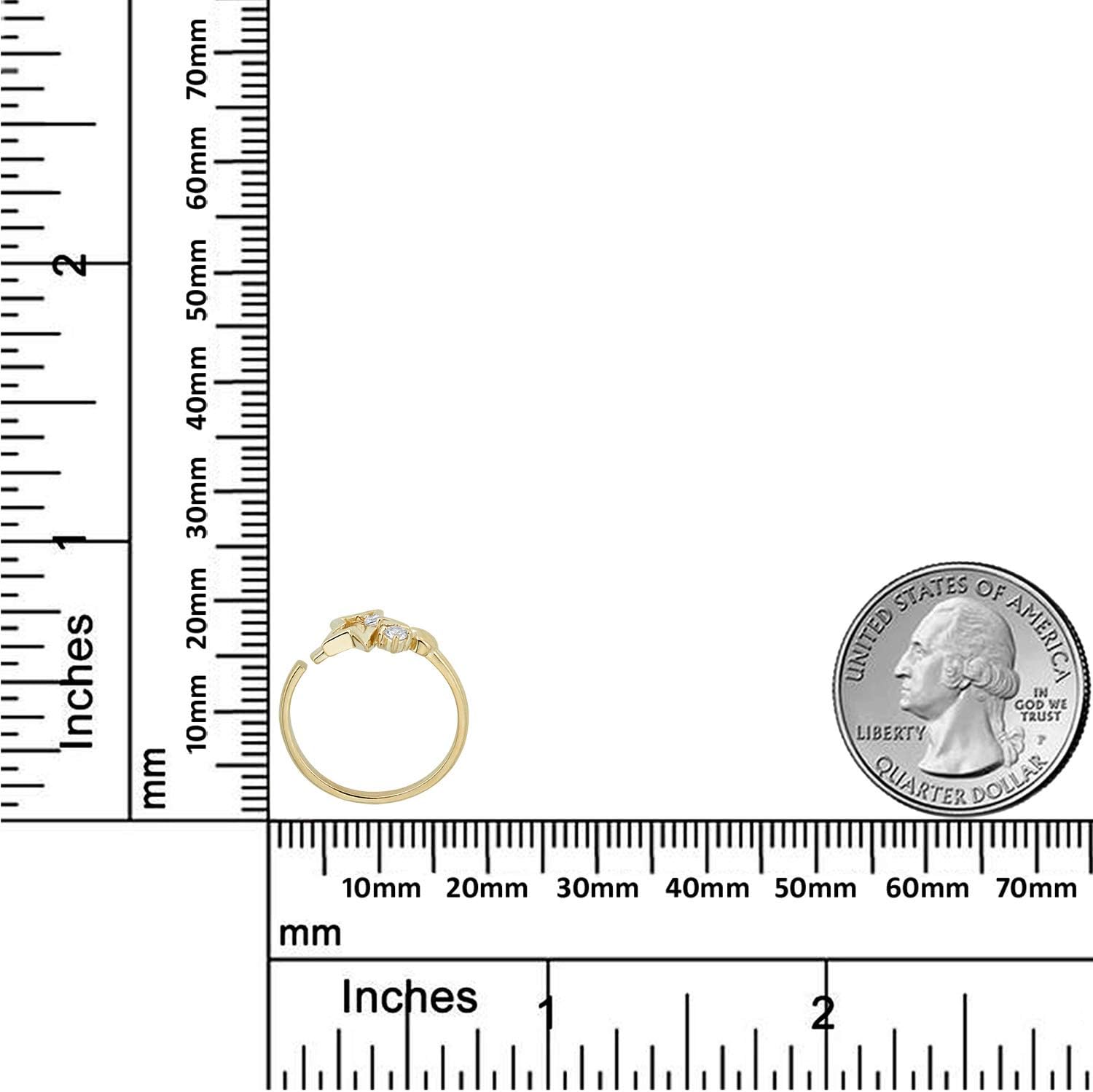 AVORA 10K Yellow Gold Adjustable Star Toe Ring with Simulated Diamond CZ