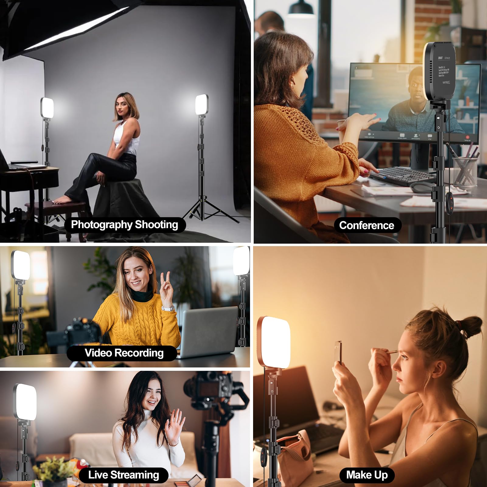 EMART Basics - Luz LED de video, paquete de 2 unidades de iluminación de teclas de panel de estudio con soportes de trípode y filtros, bicolor regulable, portátil, 3000 ~ 5700 K, CRI97, 1000 lux, para
