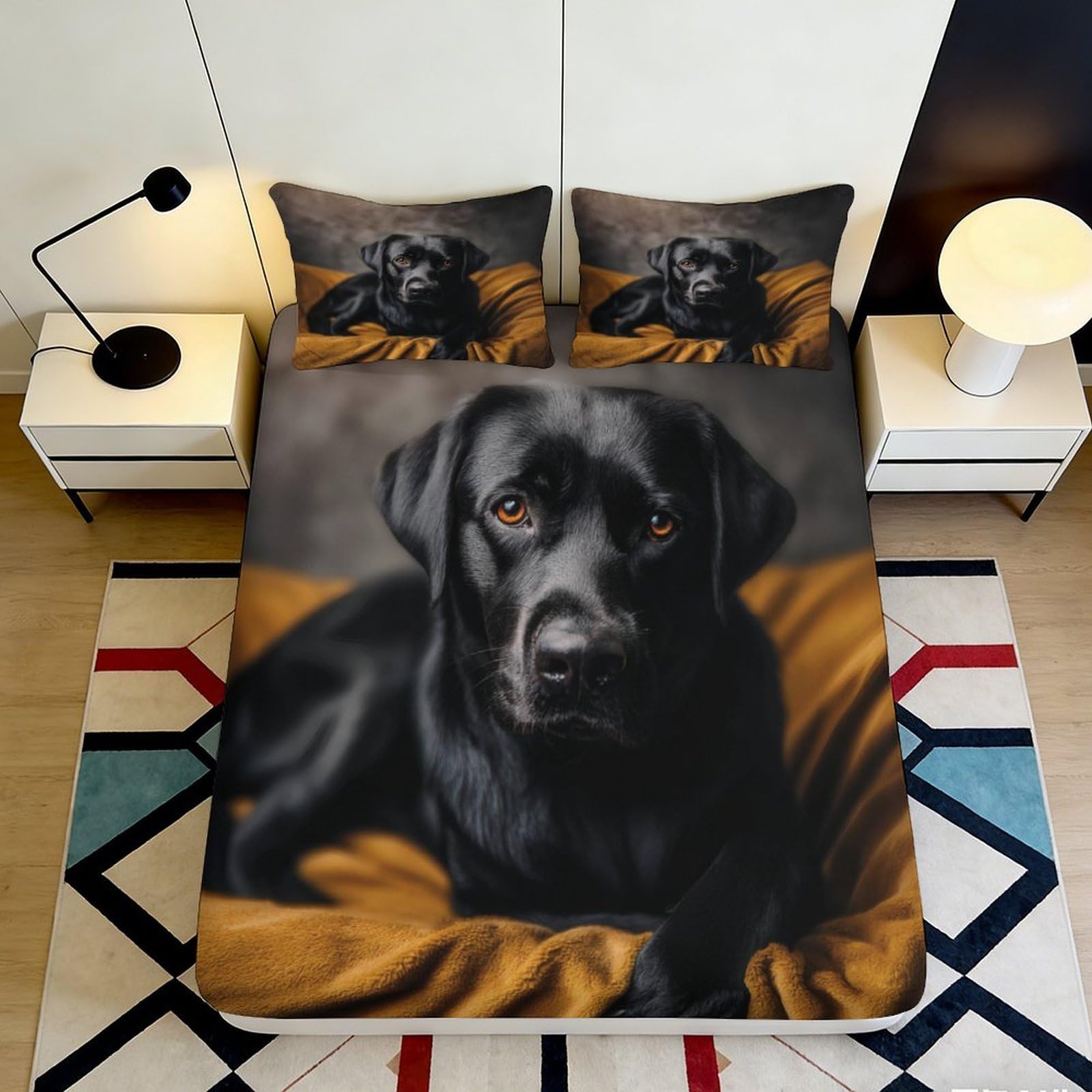 3D Printed Black Labrador Dog Fitted Sheet Microfiber Soft Anti-Slip Yellow Blanket Bed Cover Bedroom Decor 120x200x25cm
