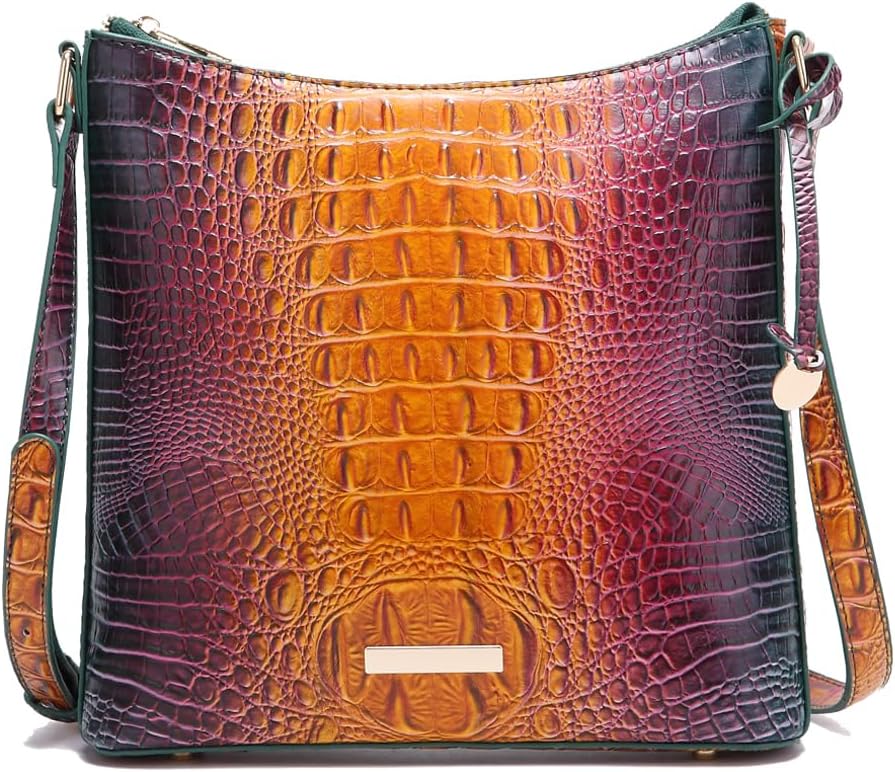 Makcr Joacbv Shoulder Crocodile Flat Handbags for Women trendy Ladies Shoulder Bag Embossed Pattern Leather Crossbody Purse