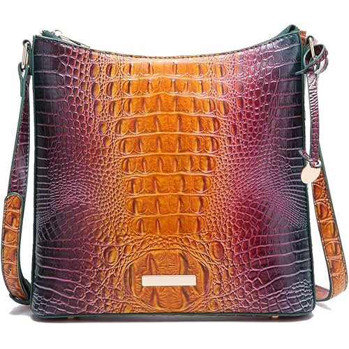 Shoulder Crocodile Flat Handbags for Women trendy Ladies Shoulder Bag Embossed Pattern Leather Crossbody Purse