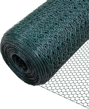 VOUNOT Chicken Wire Mesh Roll, PVC Coated Hexagonal Wire Mesh Fencing, Wire Poultry Netting, 1m x 50m, Hole Size: 25mm, Green