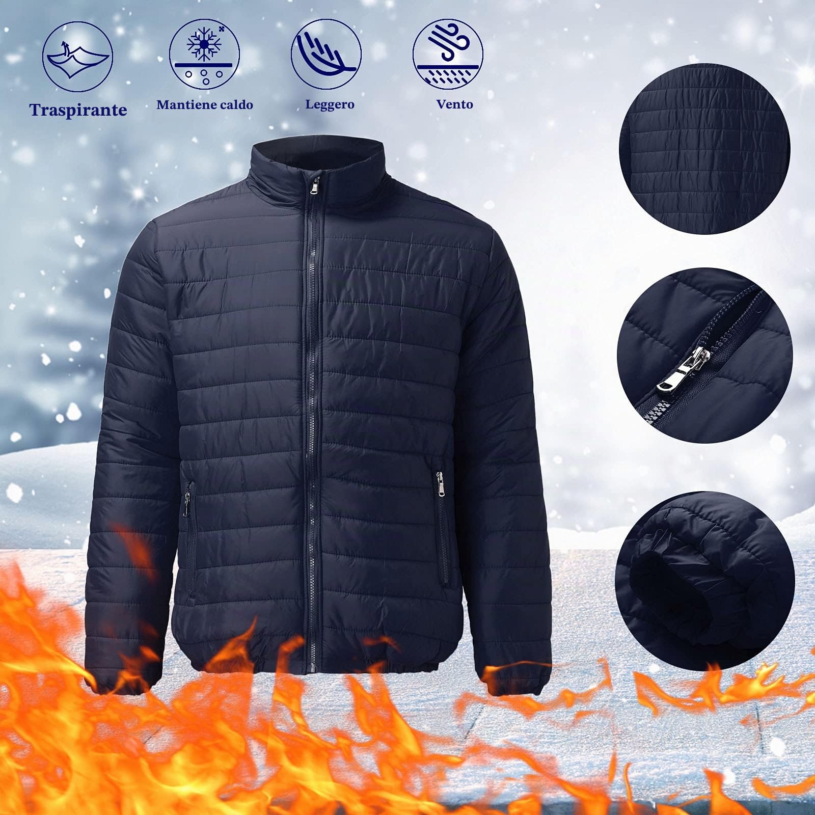Piumino Uomo 100 Grammi - Giubbotto Uomo senza Cappuccio Invernale con Tasche Giacca Casual Giubbino da Lavoro Autunno Piumino Leggero Giacche Trapuntata Invernali Elegante