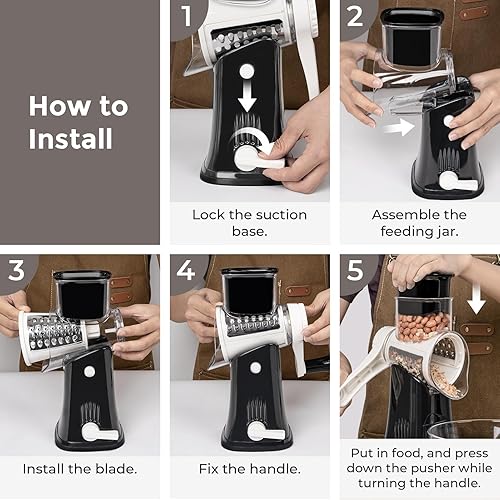 Miniatura 6 de X Home Rallador de queso giratorio 5 en 1 para cocina, trituradora de manivela mejorada con base de succión más fuerte y cuchillas de tambor