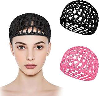 2Pcs Hair Nets for Sleeping, Black Pink Crochet Hair Net, Silk Press Hairs Wrap Net Caps for Hairs Silk Press Tidy Women Sleeping