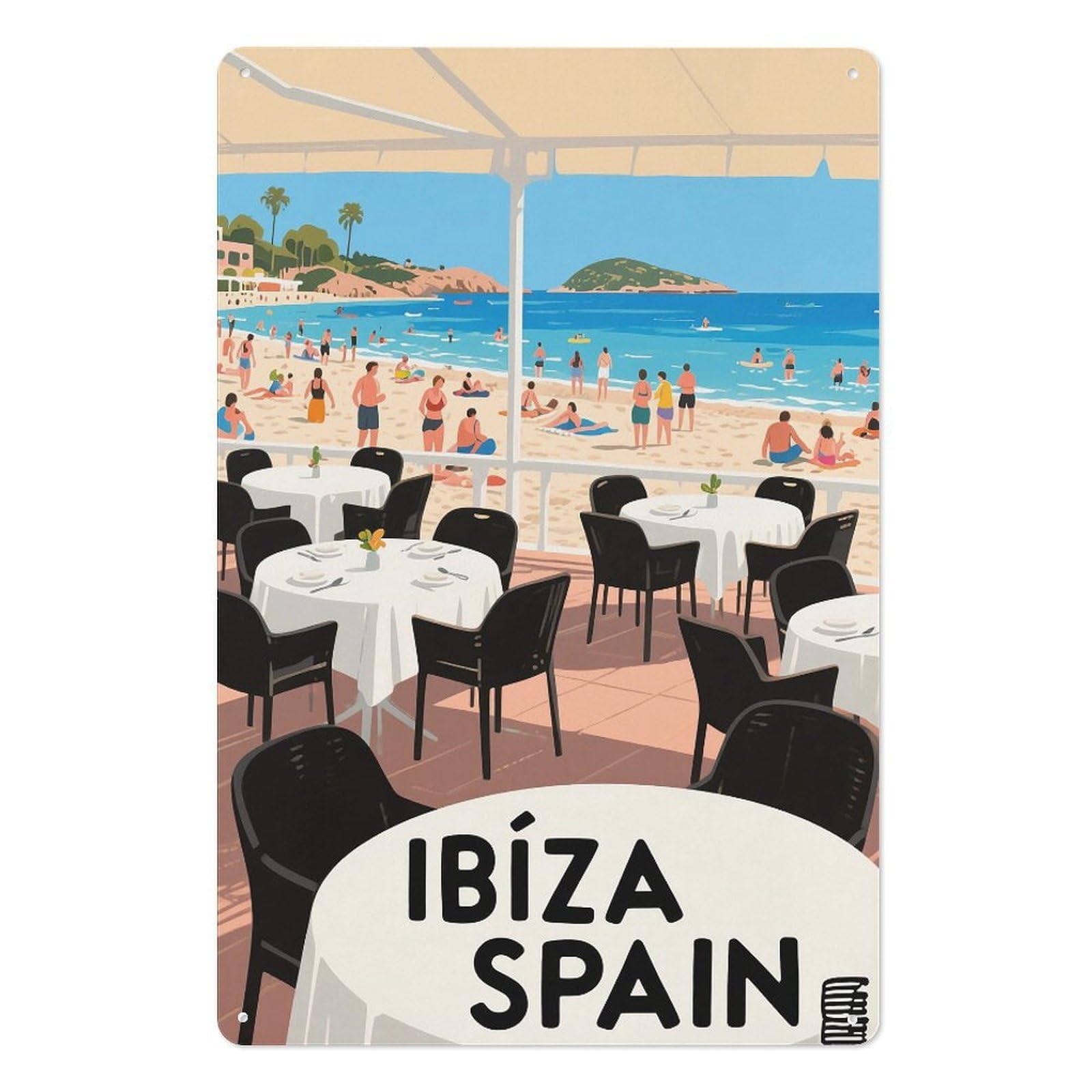 Ibiza Spain Retro Design Tin Paintings Vintage Tin Sign 08x12inch(20x30cm) Wall Art for Home Office Bedroom Living Room Cafes Wall Decor