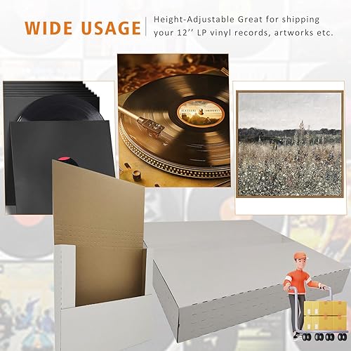 Miniatura 5 de Paquete de 50 sobres de envío de discos de vinilo para álbumes Lp de 12 pulgadas, 12.5 x 12.5 x 2 pulgadas, cartón de altura ajustable, color blanco