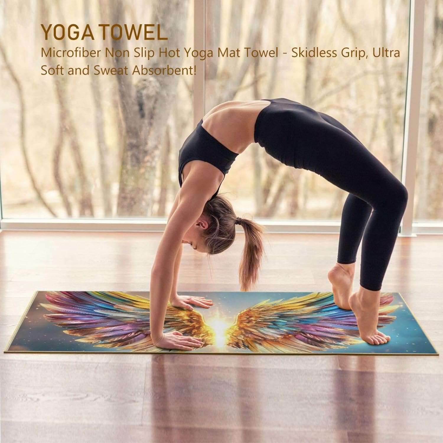 Wings Colors Hot Yoga Towel – Stylish, Non-Slip, Grip Dot, Super Absorbent, 27" x 73" - Yoga Mat Towels for Exercise, Fitness
