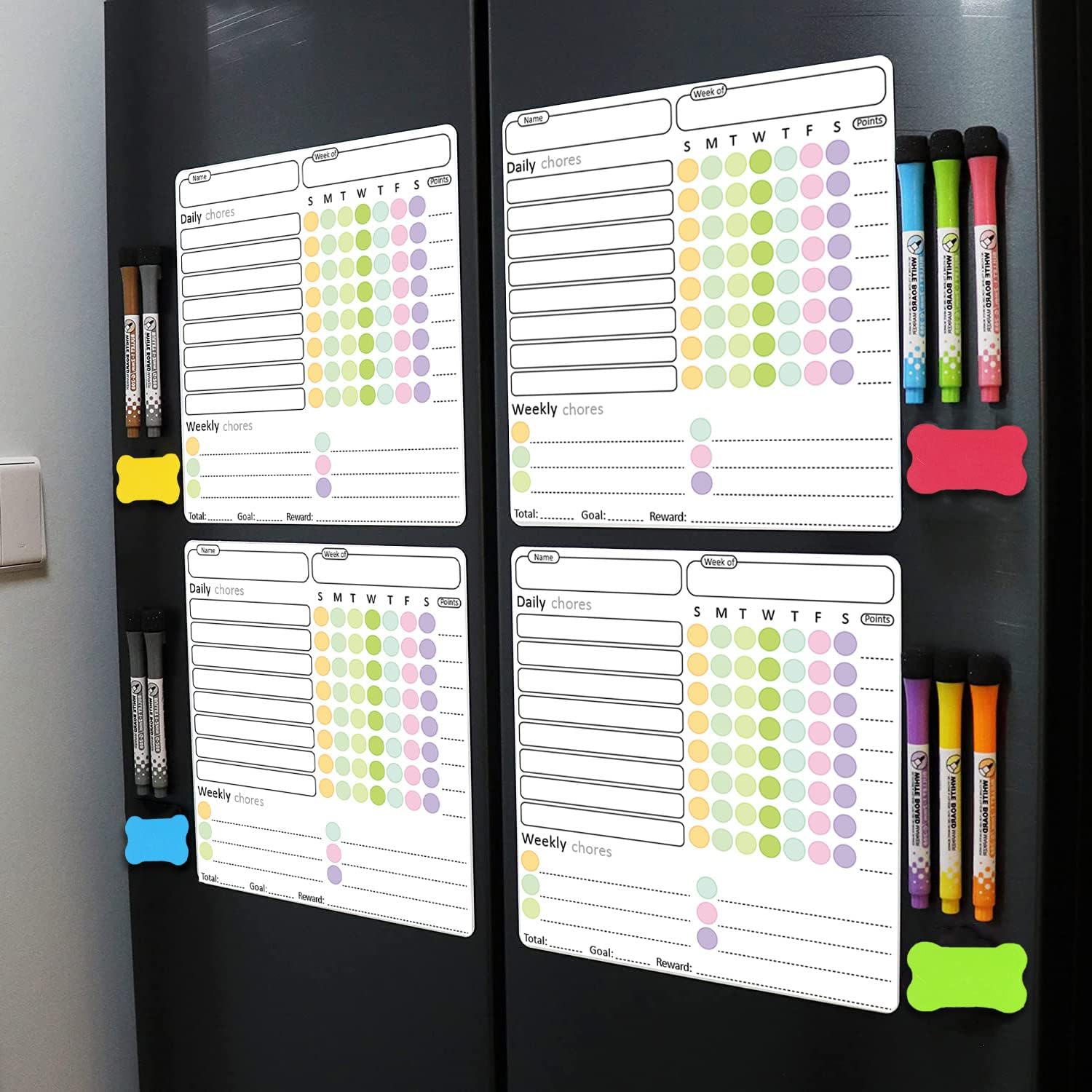 Dry Erase Whiteboard Chore Chart 4 PCS, Refrigerator