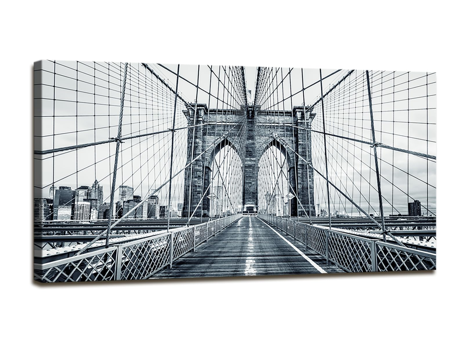 DZL Art Q70775 Black and White New York City Brooklyn Bridge Wall Art Painting Wall Art Canvas Prints Painting Picture Stretched and Framed For Living