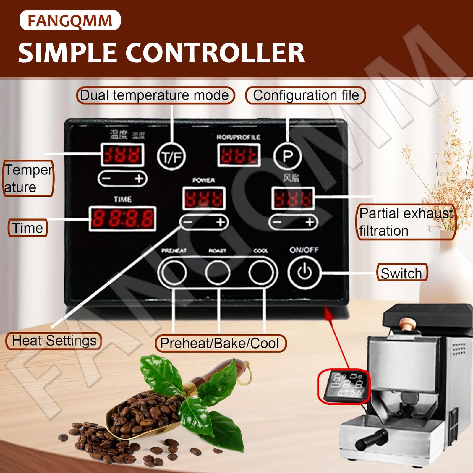 Elektryczna palarka do kawy 200 g, automatyczne palenie, inteligentna, domowa palarka do kawy ziarnistej, cyfrowy wyświetlacz, tryby automatyczny i ręczny, zbieranie plew