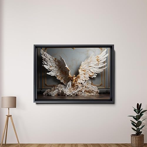 Miniatura 2 de Angel wings on black background, Large Abstract Feather Wings Canvas Wall Art, Modern Minimalist Artwork for Living Room Bedroom
