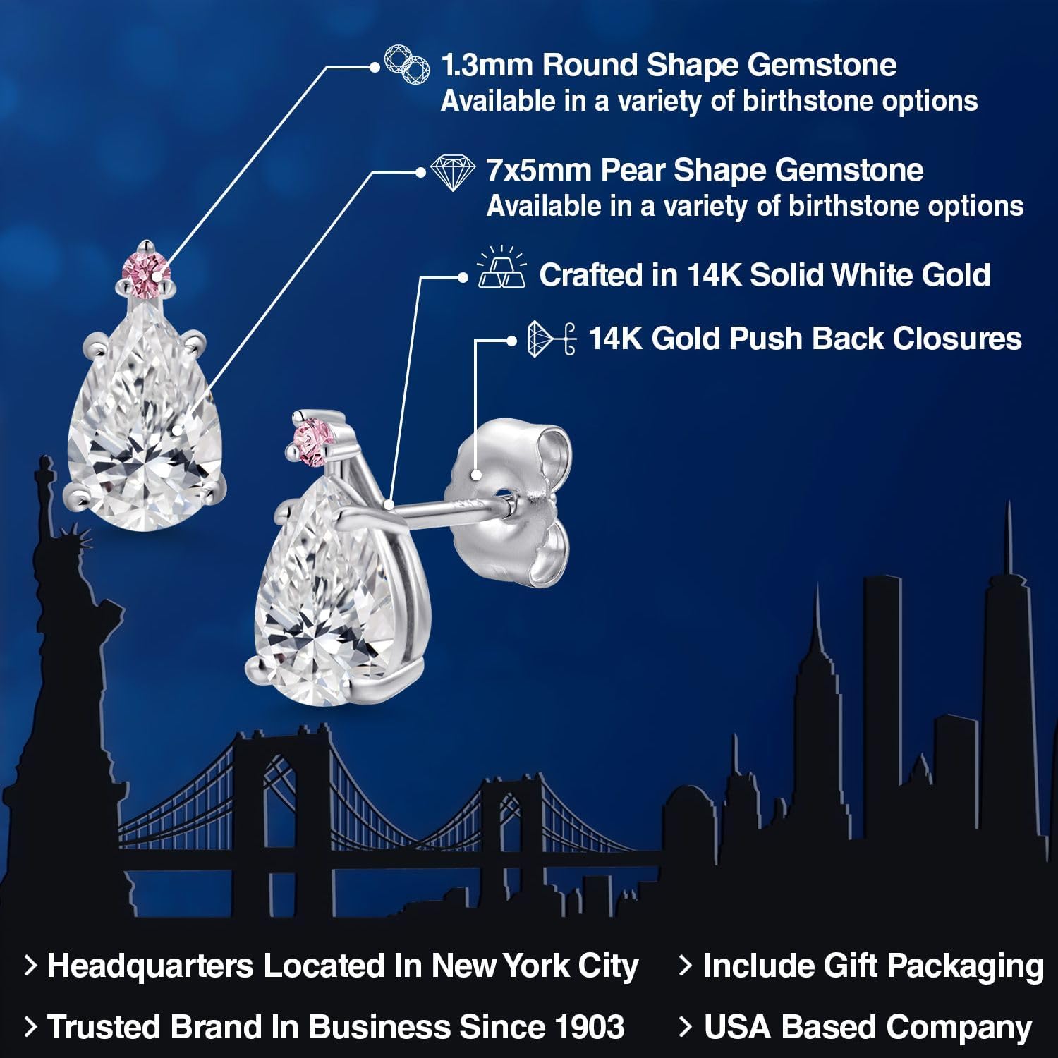 Gem Stone King 14K White Gold DEF Lab Grown Diamond and Pink Lab Grown Diamond Teardrop Stud Earrings for Women | 1.06 Cttw | Gemstone April Birthstone | Pear Shape 7X5MM - Image 2