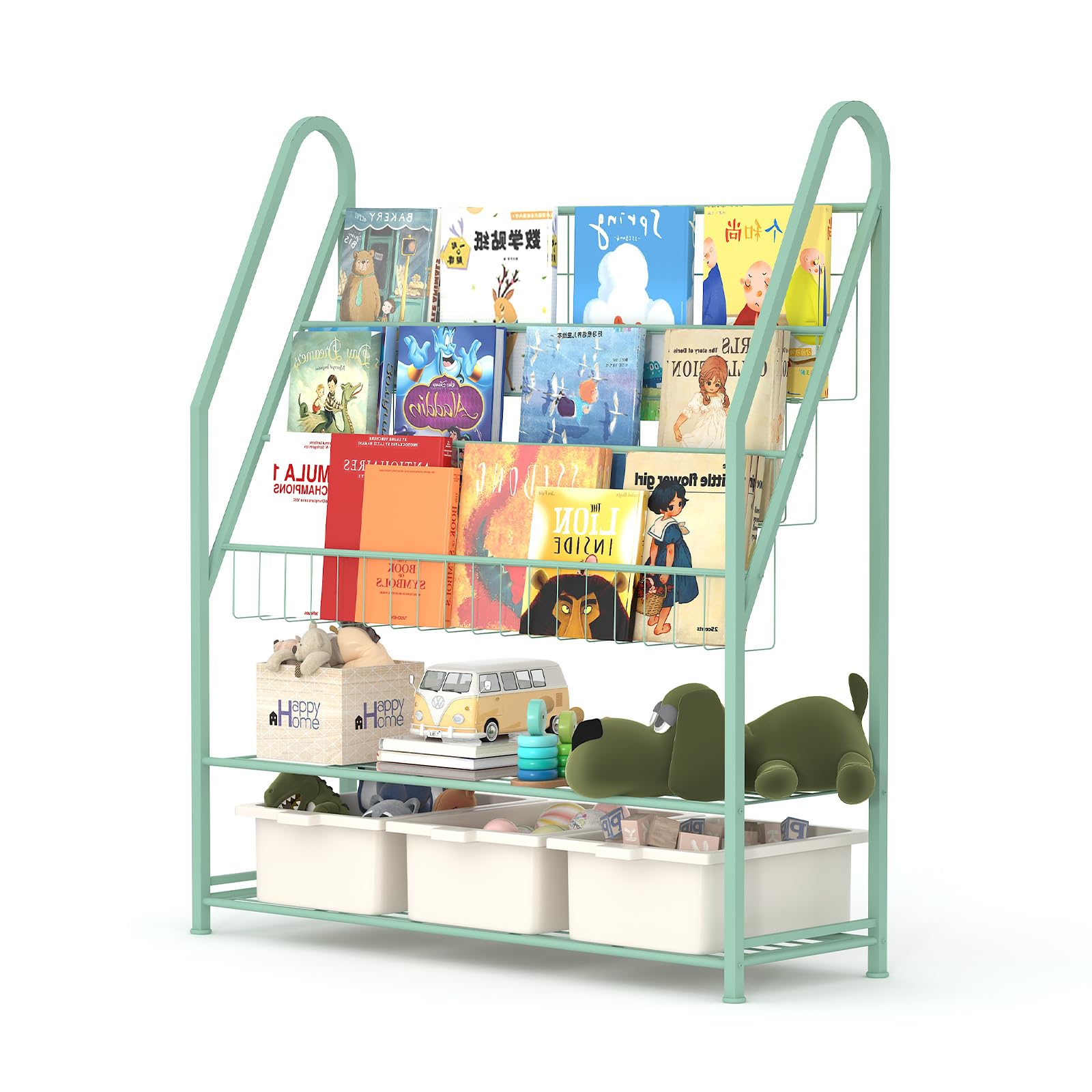 Garden 4 you Children's Bookshelf, 3 Tier Childrens Bookcase, Kids Bookshelf, Kids Storage Units, Toy Storage, Kids Shelves for Kids Room, Bedroom, Playroom, Nursery, Toddler Room (Green)
